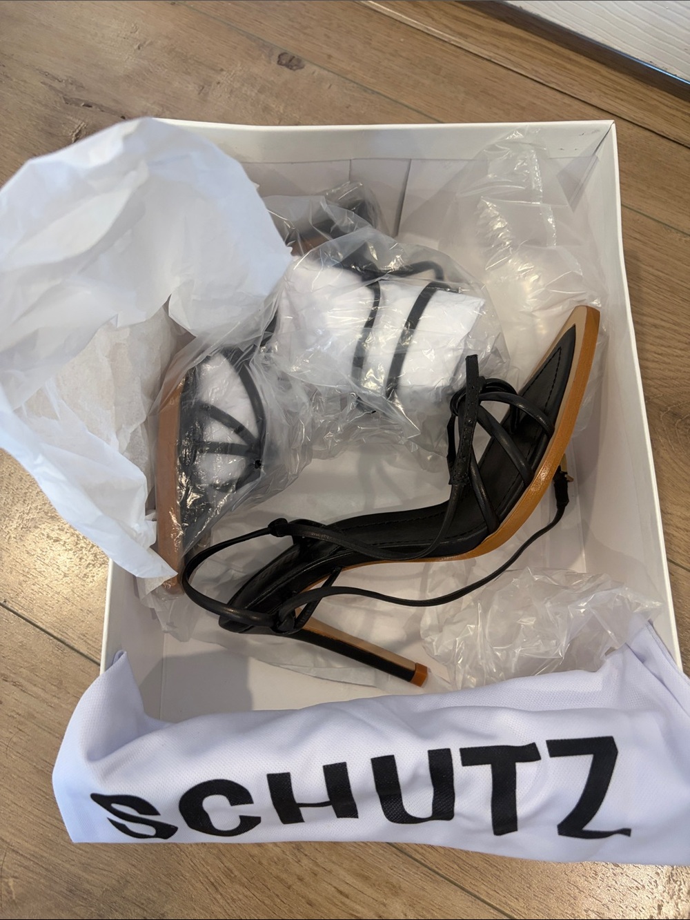 SCHUTZ Black Lace-Up Pointed Heels with Nude Trim - Picture 4 of 4